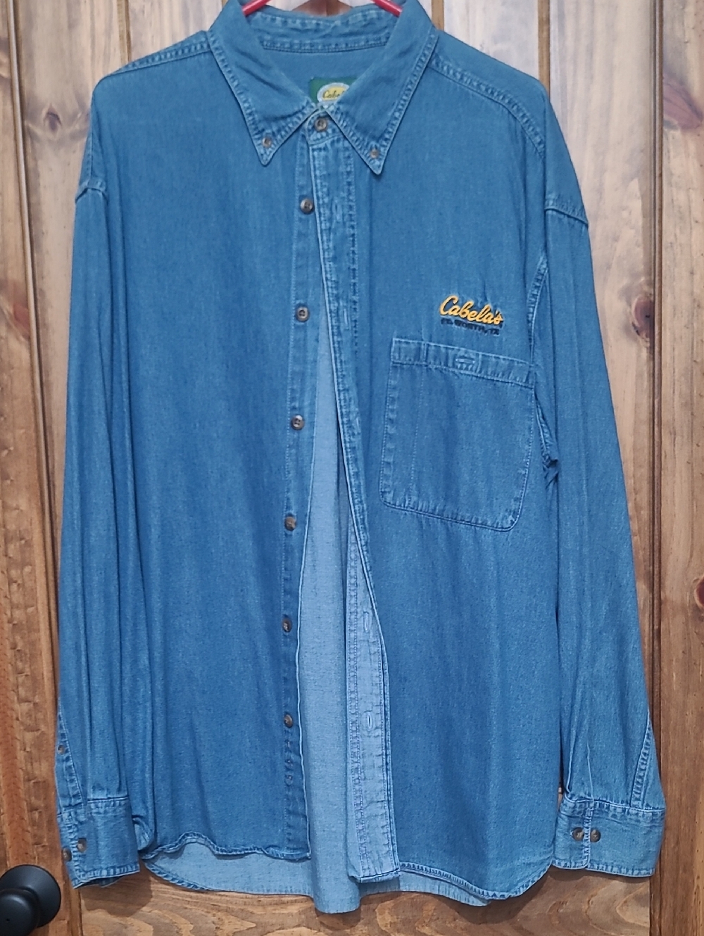 Cabela's Men's Denim Button-Down Shirt with Embroidered Logo - Blue